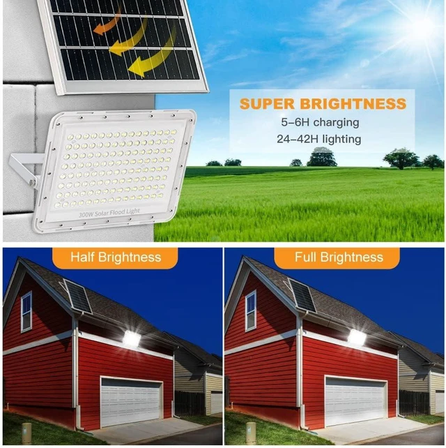 Alt view image 3 of 7 - 300W LED Solar Flood Lights,24000Lumens Street Flood Light Outdoor IP67 Waterproof with Remote Control Security Lighting for Yard, Garden, Gutter, Swimming Pool, Pathway, Basketball Court, Arena