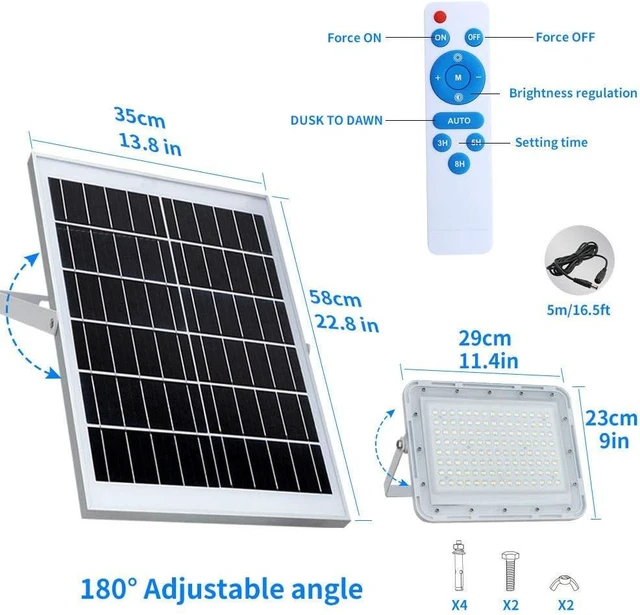 Alt view image 5 of 7 - 300W LED Solar Flood Lights,24000Lumens Street Flood Light Outdoor IP67 Waterproof with Remote Control Security Lighting for Yard, Garden, Gutter, Swimming Pool, Pathway, Basketball Court, Arena