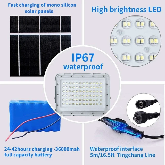 Alt view image 6 of 7 - 300W LED Solar Flood Lights,24000Lumens Street Flood Light Outdoor IP67 Waterproof with Remote Control Security Lighting for Yard, Garden, Gutter, Swimming Pool, Pathway, Basketball Court, Arena