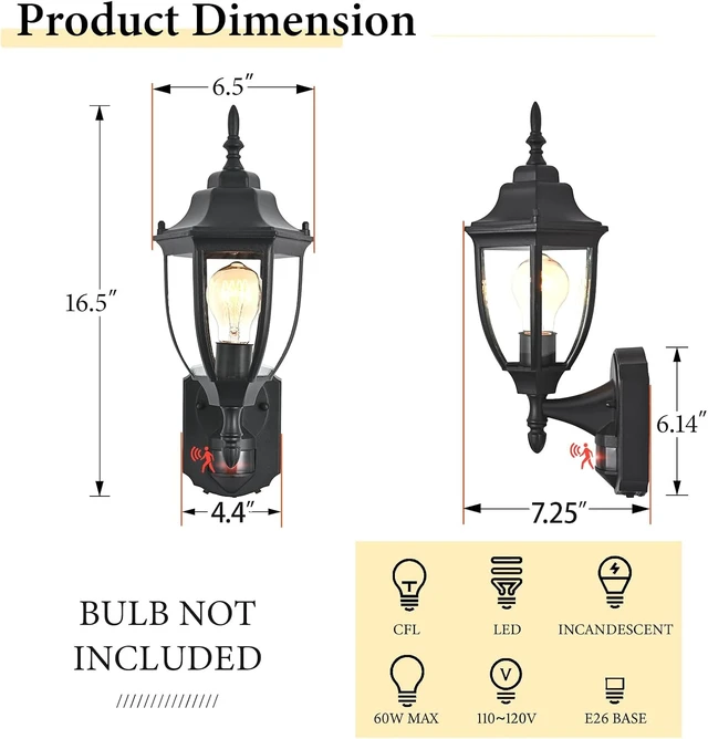 Alt view image 6 of 7 - Porch Lights Outdoor Motion Sensor Wall Sconce Anti-Rust Aluminum, Exterior Outdoor Wall Lights Dusk to Dawn Porch Light Fixture Wall Mount for House Outside Patio