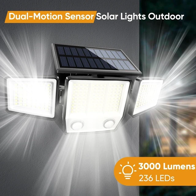 Alt view image 2 of 7 - MDCMDCM Solar Motion Sensor Outdoor Lights Waterproof - 3000LM 3 Modes Security Lights Outdoor 270° Illumination IP65 LED Solar Flood Wall Light for Garden Yard Patio Pathway