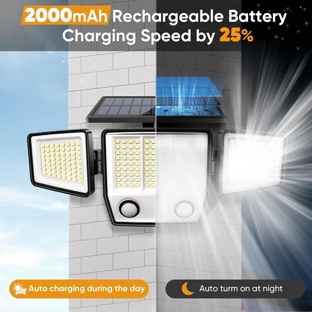 Alt view image 3 of 7 - MDCMDCM Solar Motion Sensor Outdoor Lights Waterproof - 3000LM 3 Modes Security Lights Outdoor 270° Illumination IP65 LED Solar Flood Wall Light for Garden Yard Patio Pathway