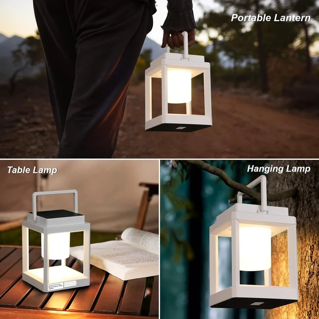 Alt view image 2 of 7 - Solar Lantern Outdoor Table Lamp: Portable Waterproof LED Light - Hanging Solar Lamp Rechargeable Lights for Patio Camping