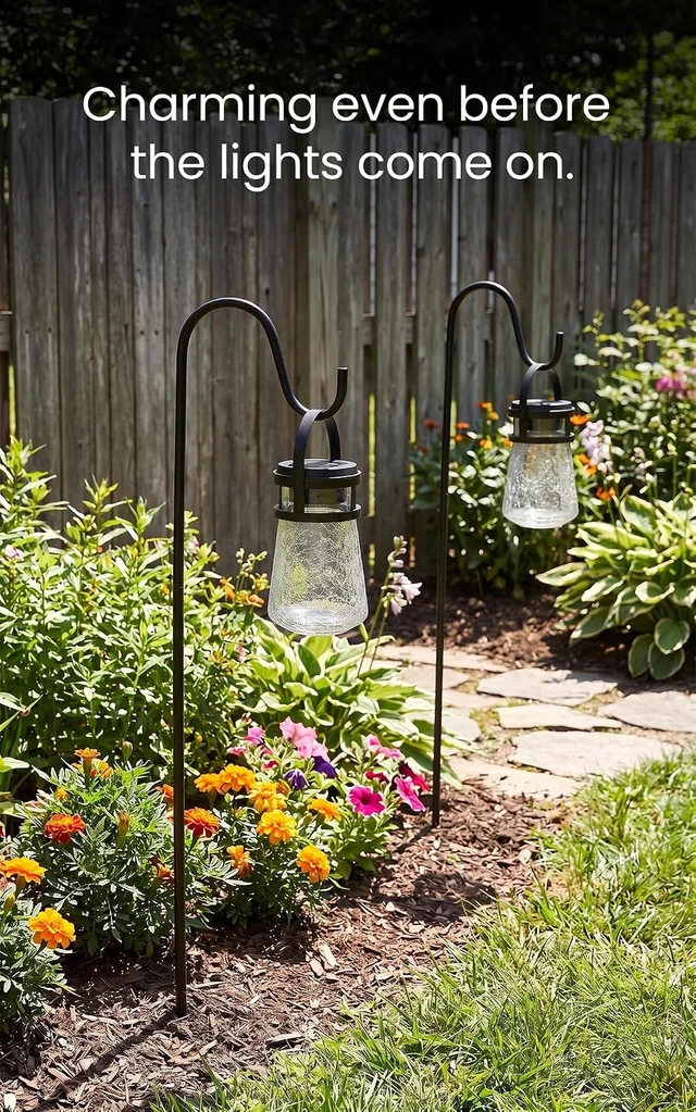 Alt view image 2 of 7 - Home Zone Living 2PK Solar Crackle Glass Lanterns Hanging Light