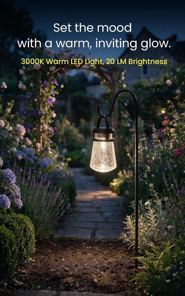 Alt view image 3 of 7 - Home Zone Living 2PK Solar Crackle Glass Lanterns Hanging Light