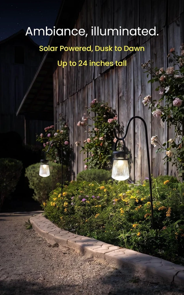 Alt view image 4 of 7 - Home Zone Living 2PK Solar Crackle Glass Lanterns Hanging Light