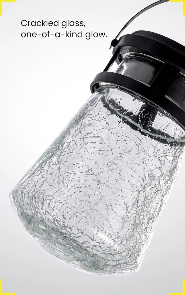 Alt view image 5 of 7 - Home Zone Living 2PK Solar Crackle Glass Lanterns Hanging Light