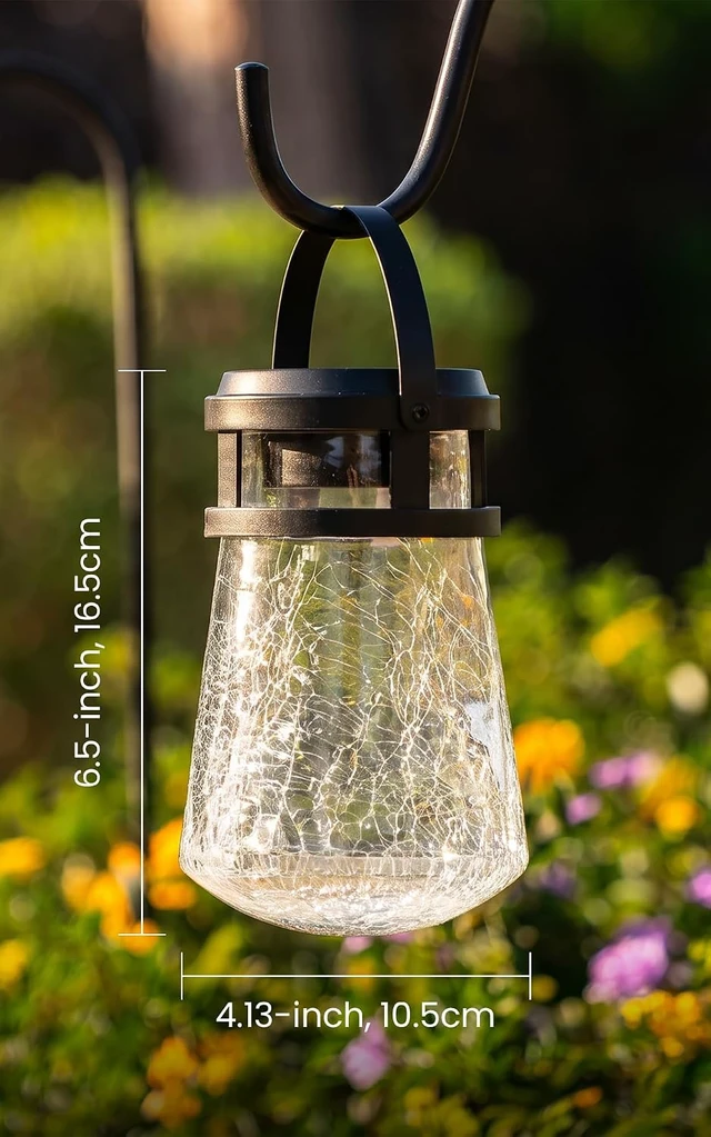 Alt view image 6 of 7 - Home Zone Living 2PK Solar Crackle Glass Lanterns Hanging Light