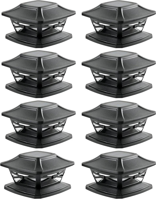 Main image of Davinci Lighting Flexfit Solar Outdoor Post Cap Lights - Includes Bases for 4x4 5x5 6x6 Wooden Posts - Bright LED Light - Slate Black (8 Pack)