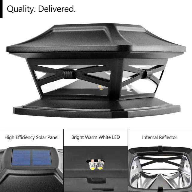 Alt view image 2 of 6 - Davinci Lighting Flexfit Solar Outdoor Post Cap Lights - Includes Bases for 4x4 5x5 6x6 Wooden Posts - Bright LED Light - Slate Black (8 Pack)
