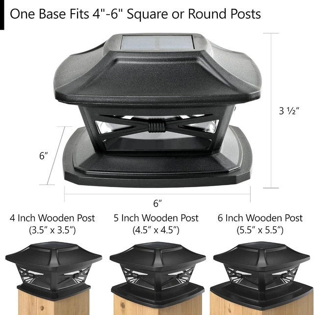 Alt view image 4 of 6 - Davinci Lighting Flexfit Solar Outdoor Post Cap Lights - Includes Bases for 4x4 5x5 6x6 Wooden Posts - Bright LED Light - Slate Black (8 Pack)