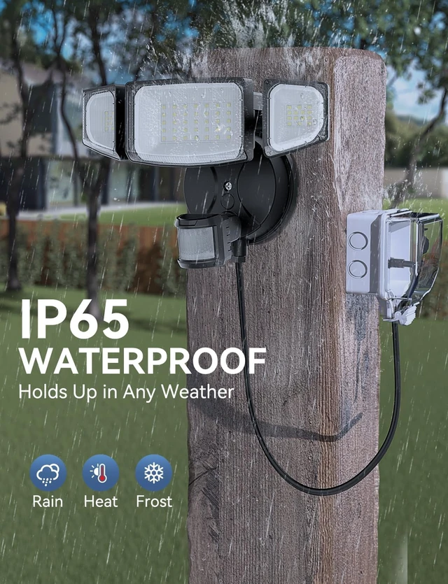 Alt view image 7 of 7 - Olafus 50W Motion Sensor Outdoor Light Plug in, Flood Lights Dusk to Dawn, 5000LM LED Security Light IP65 Waterproof, Motion Activated 6500K PIR Sensor Lighting for Garage Yard Patio Eave, Black
