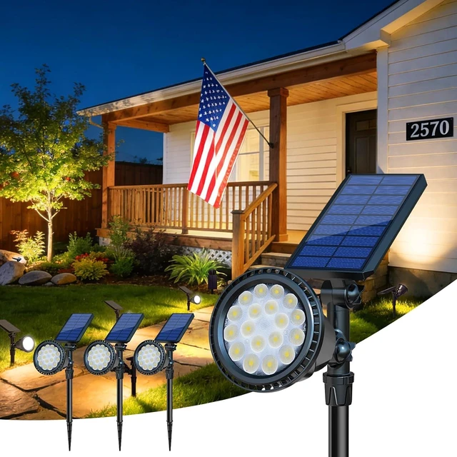 Main image of DBF Solar Outdoor Lights, 600LM Solar Spot Lights Outdoor Waterproof, 18 LED Auto On/Off Landscape Lighting Flag Pole Light for Garden Yard Pathway Garage Pool Patio(Warm White, 4 Pack)