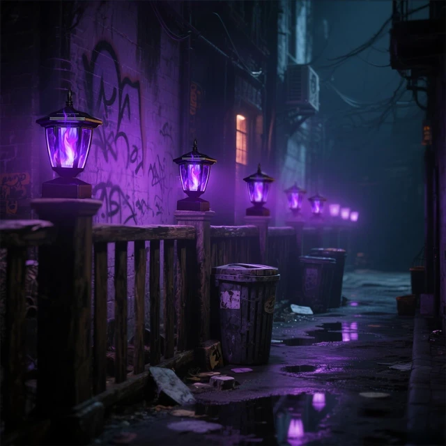 Alt view image 7 of 7 - Dynaming Solar Flame Post Cap Lights Outdoor, Halloween Flickering Purple Flame Post Lights, Solar Powered LED Lantern Waterproof for Garden Deck Fence Patio, Fit 4x4, 5x5 or 6x6 Wooden Posts, 4 Pack