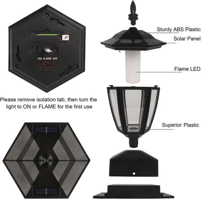Alt view image 6 of 7 - Dynaming Solar Flame Post Cap Lights Outdoor, Halloween Flickering Purple Flame Post Lights, Solar Powered LED Lantern Waterproof for Garden Deck Fence Patio, Fit 4x4, 5x5 or 6x6 Wooden Posts, 4 Pack