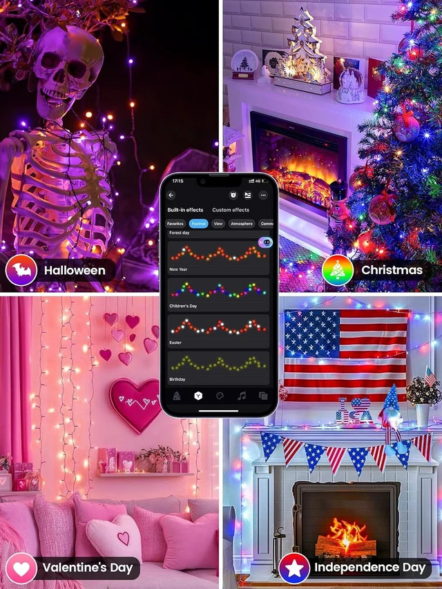 Alt view image 4 of 7 - Smart Color Changing Halloween Lights String 112FT 300 LED APP and Remote