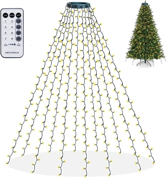 Main image of Dazzle Bright Christmas Tree Lights, 448 LED Waterfall Tree Topper Lights with Remote & 8 Lighting Modes, 8.2FT X 16 Lines Christmas Light for Indoor Outdoor Yard Party Xmas Decoration (Warm White)