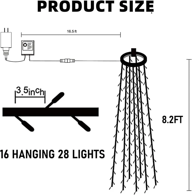 Alt view image 2 of 7 - Dazzle Bright Christmas Tree Lights, 448 LED Waterfall Tree Topper Lights with Remote & 8 Lighting Modes, 8.2FT X 16 Lines Christmas Light for Indoor Outdoor Yard Party Xmas Decoration (Warm White)