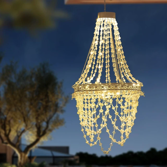 Alt view image 3 of 6 - Solar Hanging Crystal Chandelier Outdoor Decorative Garden Light