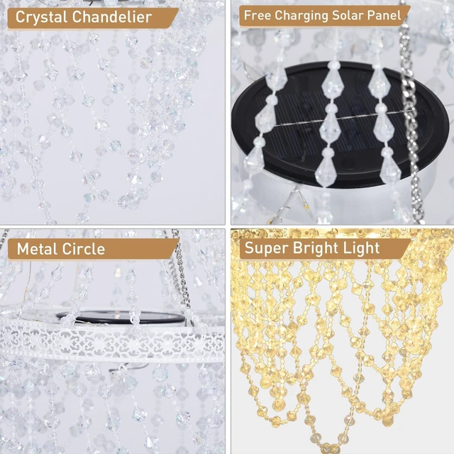 Alt view image 4 of 6 - Solar Hanging Crystal Chandelier Outdoor Decorative Garden Light