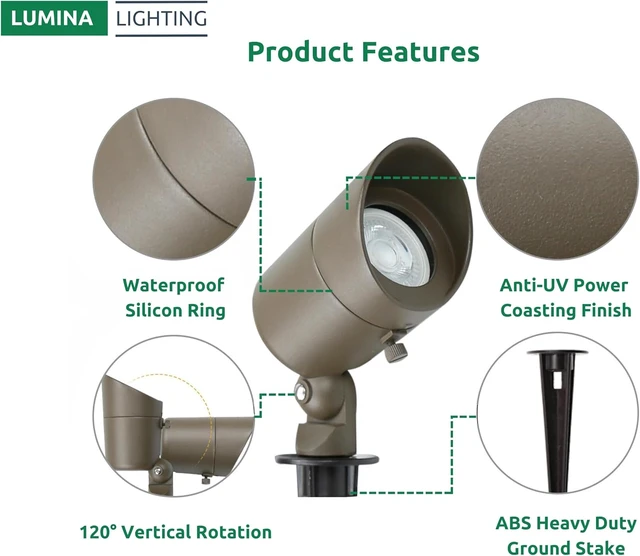 Alt view image 3 of 7 - Lumina Lighting® 4W Landscape lighting 12V Landscape Lights Low Voltage Landscape Spotlights Warm White Waterproof Outdoor Replaceable LED Bulb for Garden, Lawn, Porch, Patio and Yard (Bronze, 6-Pack)