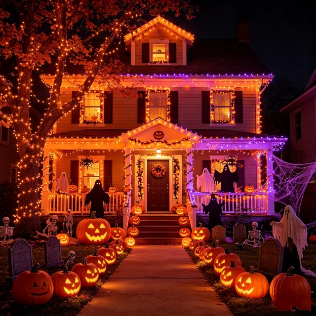 Alt view image 2 of 7 - Toodour Halloween Lights RGB String Light, 131ft 350LED Orange Purple Light