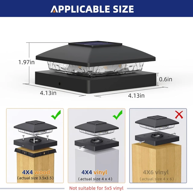 Alt view image 2 of 6 - APONUO Solar Post Cap Lights for 4x4 Posts - IP64 Waterproof, 6500K LED, No-Wire Fence Lights & Deck Lights for Patio Garden Yard Patio, Black-Cool White, 12 Pack