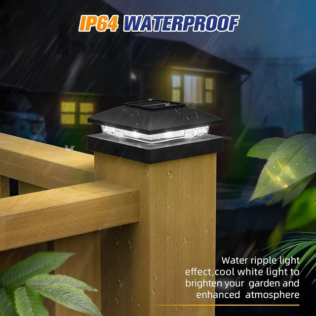Alt view image 6 of 6 - APONUO Solar Post Cap Lights for 4x4 Posts - IP64 Waterproof, 6500K LED, No-Wire Fence Lights & Deck Lights for Patio Garden Yard Patio, Black-Cool White, 12 Pack