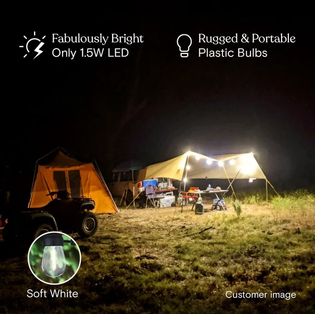Alt view image 6 of 7 - Brightech Ambience Pro USB Powered String Lights - 24 Ft Commercial Grade Waterproof String Lights, Outdoor Shatterproof Patio Lights for Camping, Christmas, Backyard, Porch - 1W LED Soft White Light
