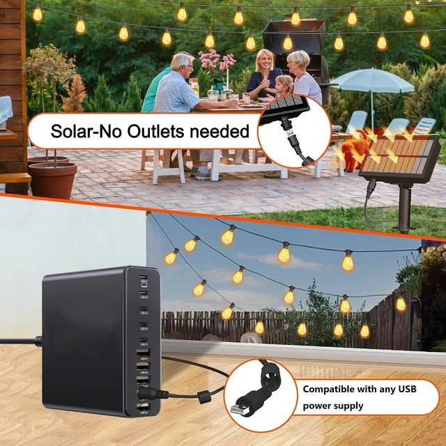 Alt view image 5 of 7 - BLIATLUS 50FT Solar String Lights Outdoor Remote 17 Shatterproof LED Bulbs