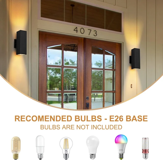 Alt view image 5 of 7 - Dusk to Dawn Outdoor Wall Lights, 2 Pack Waterproof Exterior Lighting Fixtures, Up Down Porch Lights Outdoor Lights for House Porch Patio, ETL Listed