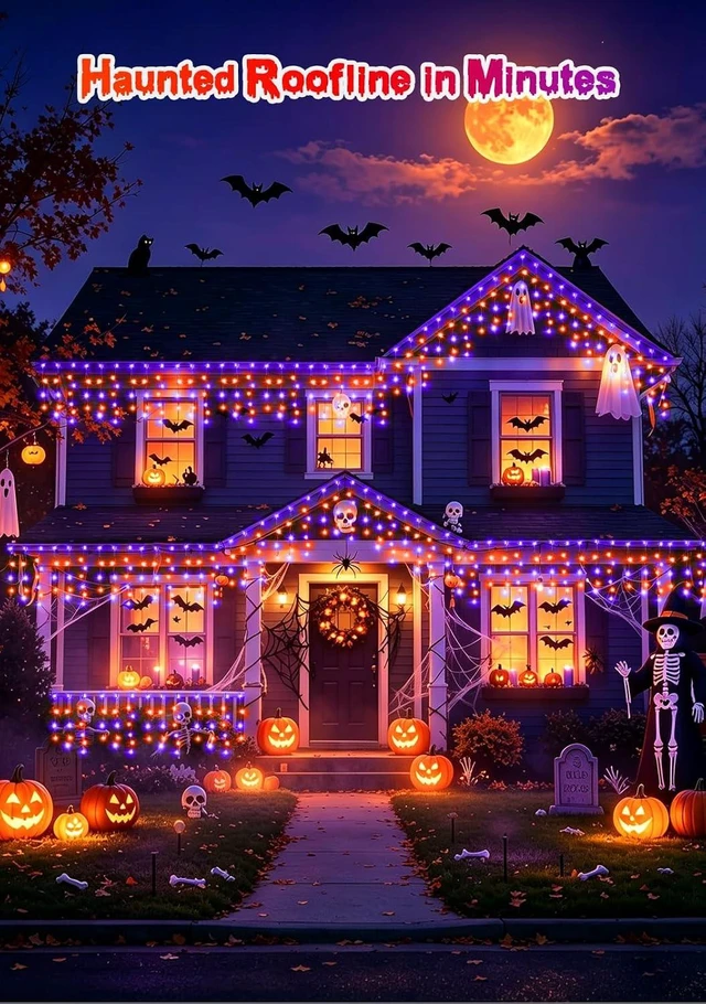 Alt view image 6 of 7 - 66FT 640LED Orange Purple Halloween Lights Outdoor 8 Modes Plug-in