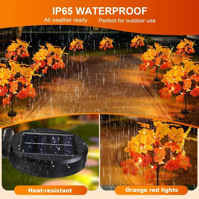 Alt view image 3 of 7 - 4Pack Fall Solar Lights Outdoor Waterproof,80LED 160 Maple Leaves Solar Garden Lights Outside, Autumn Artificial Tree Pathway Lights for Patio,Halloween,Thanksgiving,Fall Decoration