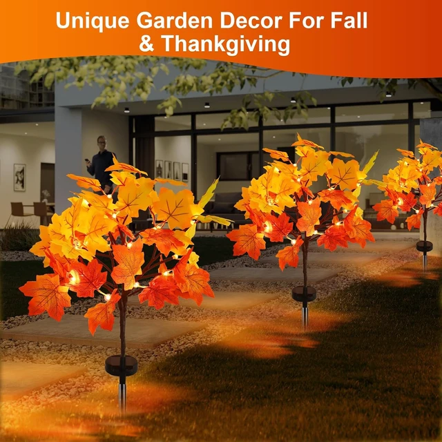 Alt view image 5 of 7 - 4Pack Fall Solar Lights Outdoor Waterproof,80LED 160 Maple Leaves Solar Garden Lights Outside, Autumn Artificial Tree Pathway Lights for Patio,Halloween,Thanksgiving,Fall Decoration