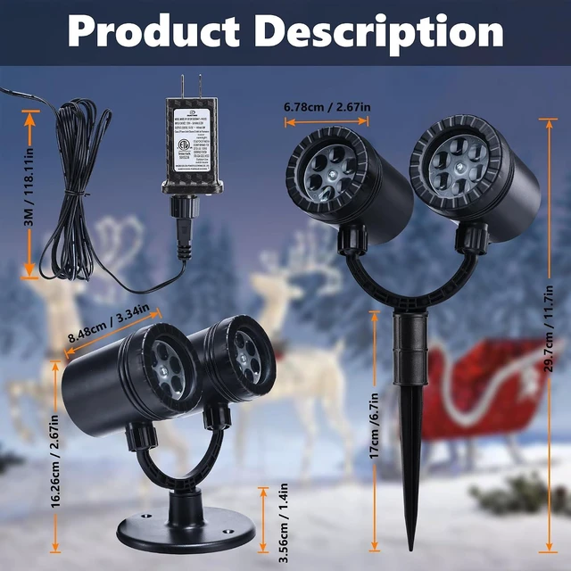 Alt view image 7 of 7 - Toodour Snowflake Christmas Projector Lights Outdoor, Double Head Dynamic Snowflake Projector Lights with Timer, Waterproof Holiday Decorative Lighting- Christmas Light for Yard Wall Indoor Xmas Decor