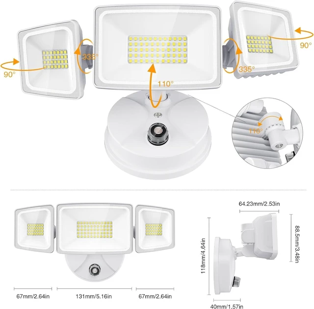 Alt view image 6 of 7 - Onforu 70W LED Dusk to Dawn Outdoor Lighting,2 Packs 7000LM Exterior Flood Lights,IP65 Waterproof Outdoor 3 Adjustable Heads Photocell White Lights Fixture,6500K Daylight White Floodlights(White)