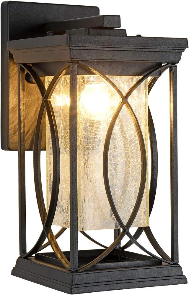 Main image of Dusk to Dawn Modern Outdoor Coach Lantern Exterior Light Fixtures Black Aluminum with Crack-Like Glass Waterproof Wall Sconce Mission Outside Light for House Front Porch Lighting