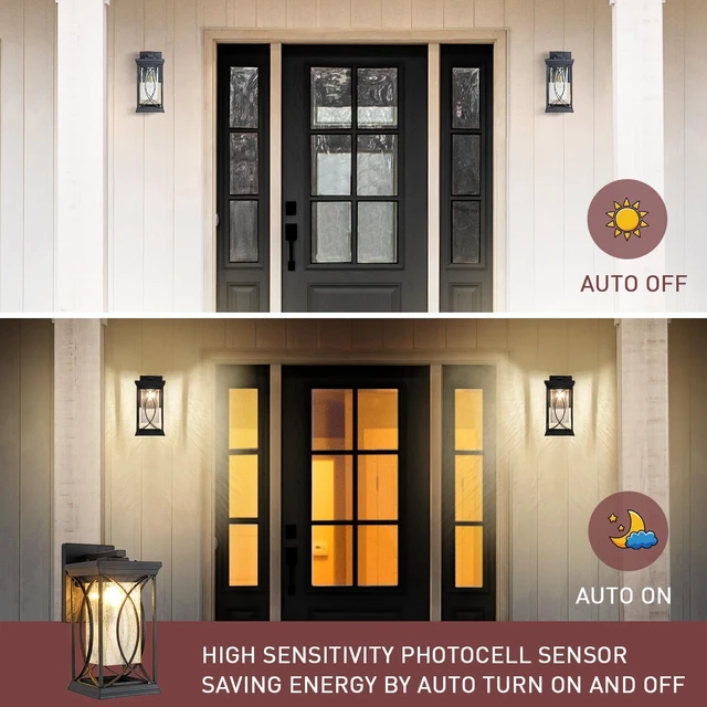 Alt view image 2 of 7 - Dusk to Dawn Modern Outdoor Coach Lantern Exterior Light Fixtures Black Aluminum with Crack-Like Glass Waterproof Wall Sconce Mission Outside Light for House Front Porch Lighting