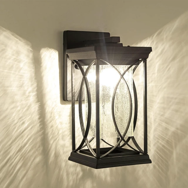 Alt view image 3 of 7 - Dusk to Dawn Modern Outdoor Coach Lantern Exterior Light Fixtures Black Aluminum with Crack-Like Glass Waterproof Wall Sconce Mission Outside Light for House Front Porch Lighting
