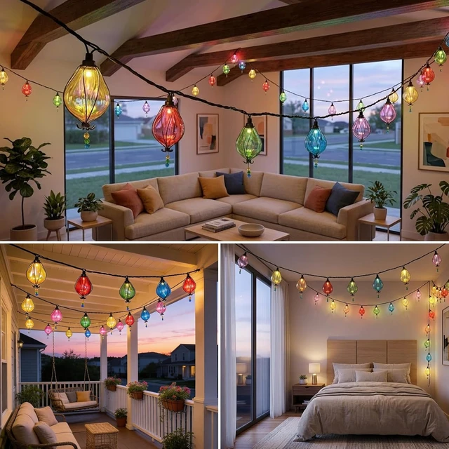 Alt view image 5 of 7 - Vigdur Outdoor String Lights, 10FT Multicolor Patio String Lights Plug-in