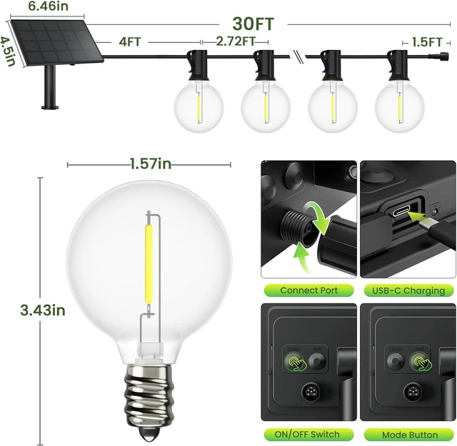 Alt view image 4 of 7 - Svater Solar String Lights Outdoor Waterproof LED 30 FT, Remote Dimmable