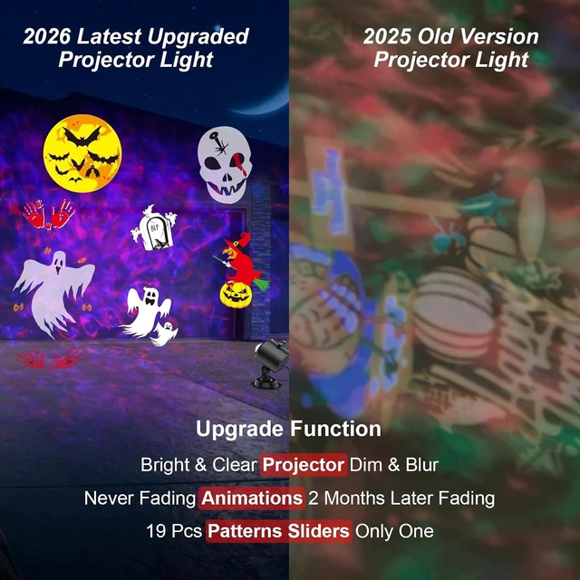 Alt view image 3 of 7 - 2026 Brighter Halloween Projector Lights,FLITI 19HD Slide (Ocean Wave & Patterns),11 Themes Waterproof Holiday Projector with Remote for Halloween,Christmas Decorations Outdoor or Indoors