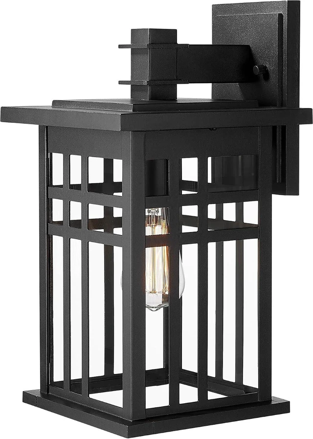 Main image of zeyu Farmhouse Outdoor Wall Light Fixture, 16 Inch Exterior Wall Sconce Lighting for Patio House, Die-Cast Aluminum with Clear Glass, Black Finish, 20068B-L BK