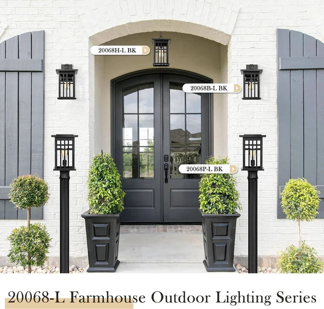 Alt view image 2 of 6 - zeyu Farmhouse Outdoor Wall Light Fixture, 16 Inch Exterior Wall Sconce Lighting for Patio House, Die-Cast Aluminum with Clear Glass, Black Finish, 20068B-L BK