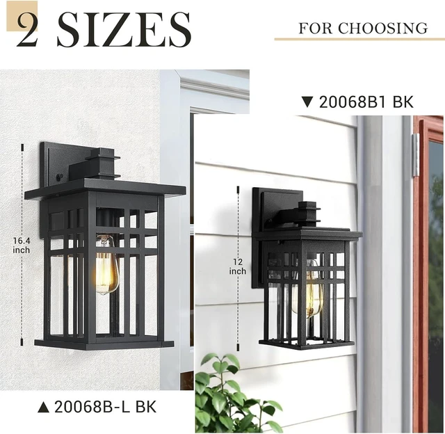 Alt view image 3 of 6 - zeyu Farmhouse Outdoor Wall Light Fixture, 16 Inch Exterior Wall Sconce Lighting for Patio House, Die-Cast Aluminum with Clear Glass, Black Finish, 20068B-L BK