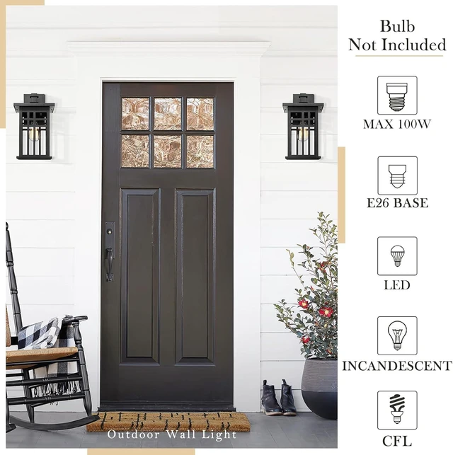Alt view image 5 of 6 - zeyu Farmhouse Outdoor Wall Light Fixture, 16 Inch Exterior Wall Sconce Lighting for Patio House, Die-Cast Aluminum with Clear Glass, Black Finish, 20068B-L BK