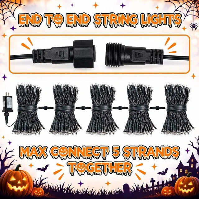 Alt view image 6 of 7 - OZS Connectable 2-Pack 164Ft 400LED Halloween String Lights, Purple&Orange