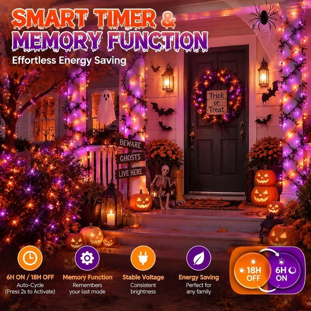 Alt view image 7 of 7 - OZS Connectable 2-Pack 164Ft 400LED Halloween String Lights, Purple&Orange