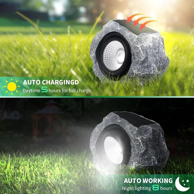 Alt view image 4 of 6 - Solar Rock Lights Outdoor, Gray Faux Rock Landscape Spotlight for Yard