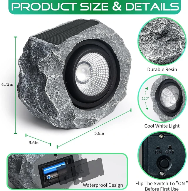 Alt view image 5 of 6 - Solar Rock Lights Outdoor, Gray Faux Rock Landscape Spotlight for Yard